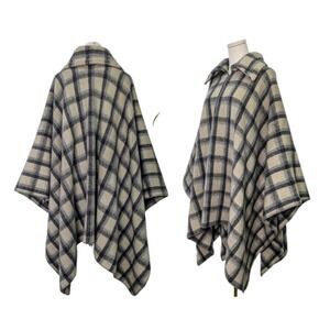 Vintage plaid‎ blanket cape, 60s oversized tartan wool swing coat made Columbia